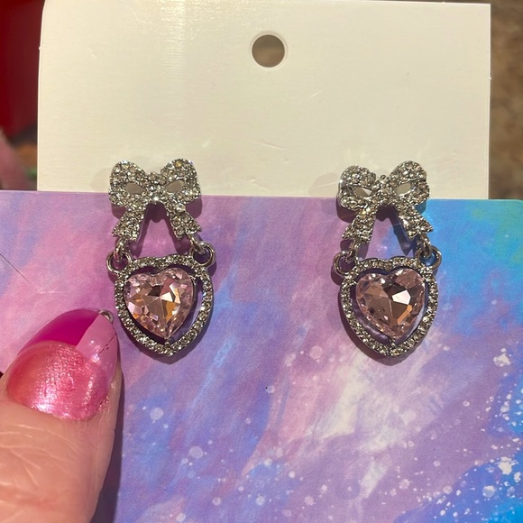Cubic Zirconia Bow And Heart Earrings - Picture 7 of 7